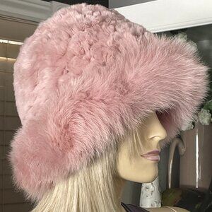 Women Beautiful Knitted Authentic PINK FOX Fur Hat